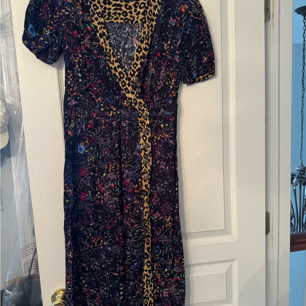 Anthropologie multi color cheetah midi sundress